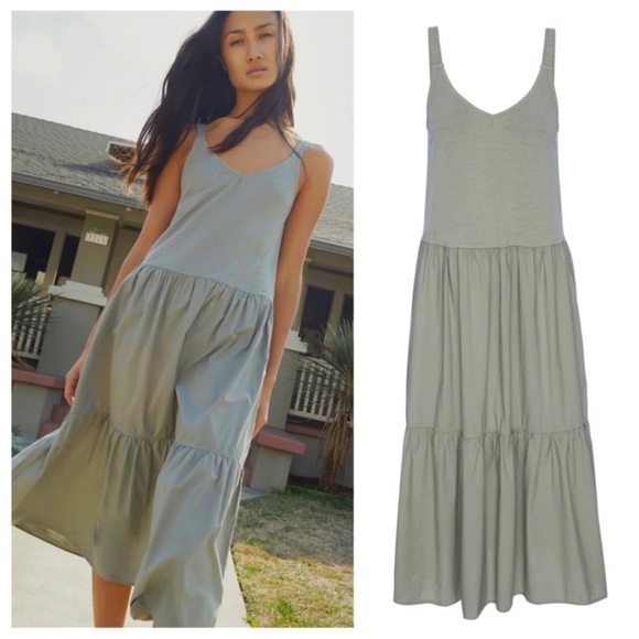 Nation LTD Dresses & Skirts - Nation Los Angeles Melissa Sage Olive Green Tiered Cotton Maxi Dress Boho Hippie